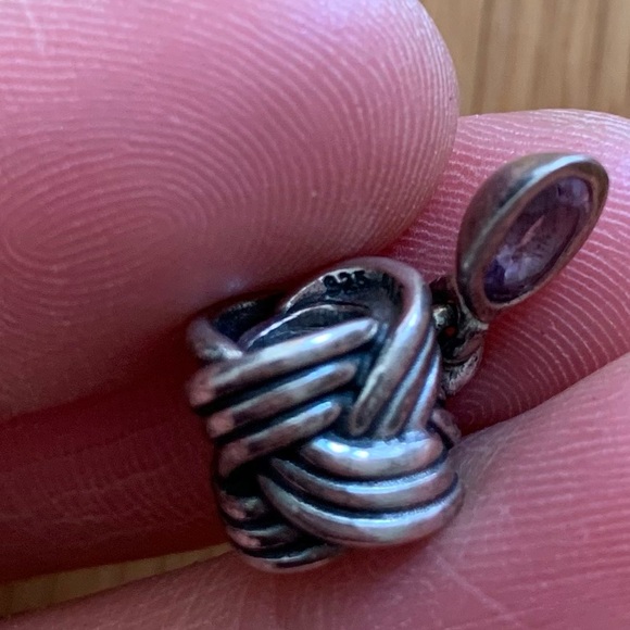 Retired Pandora Tied Together Sterling Silver Dangle Charm With Pink Amethyst - Picture 11 of 12